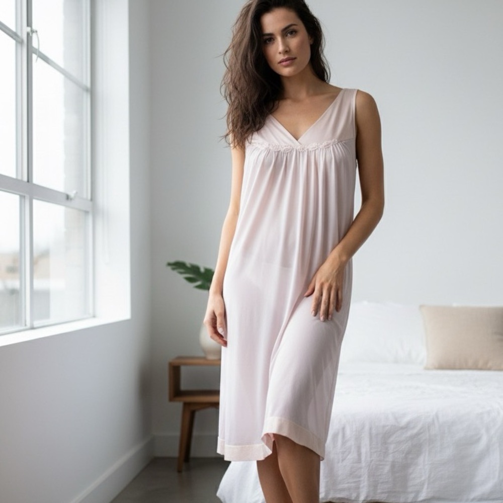 VTG 80’s Vanity Fair 1X satin blush nightgown dressing gown modest traditional